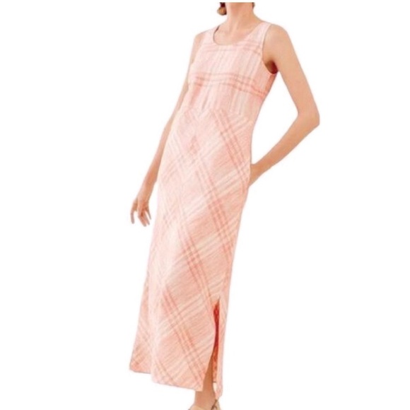 J. Jill Love Linen Plaid Sleeveless Maxi Dress with pockets - Picture 1 of 10